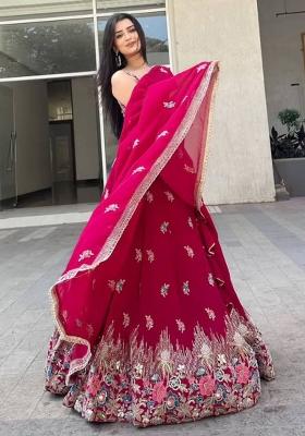 Pink Embroidered Organza Lehenga Set With Dupatta