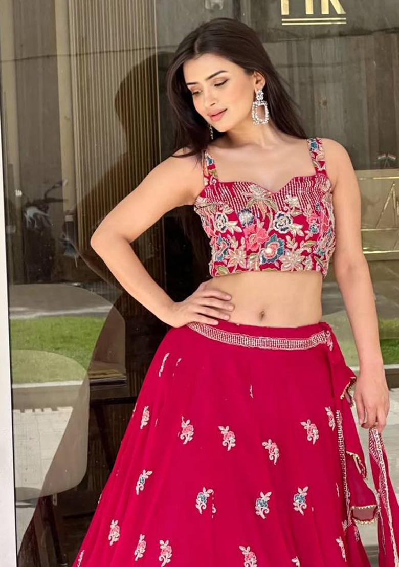 Pink Embroidered Organza Lehenga Set With Dupatta