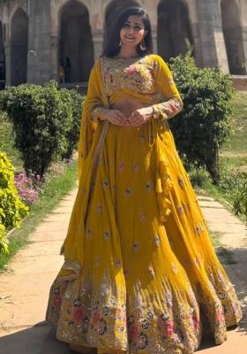 Yellow Embroidered Organza Lehenga Set With Dupatta
