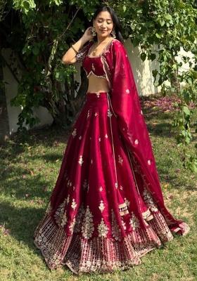 Rani Embroidered Silk Lehenga Set With Dupatta