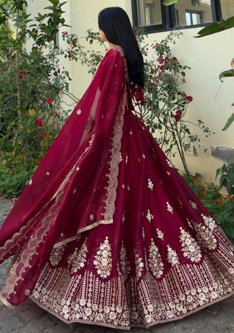 Rani Embroidered Silk Lehenga Set With Dupatta