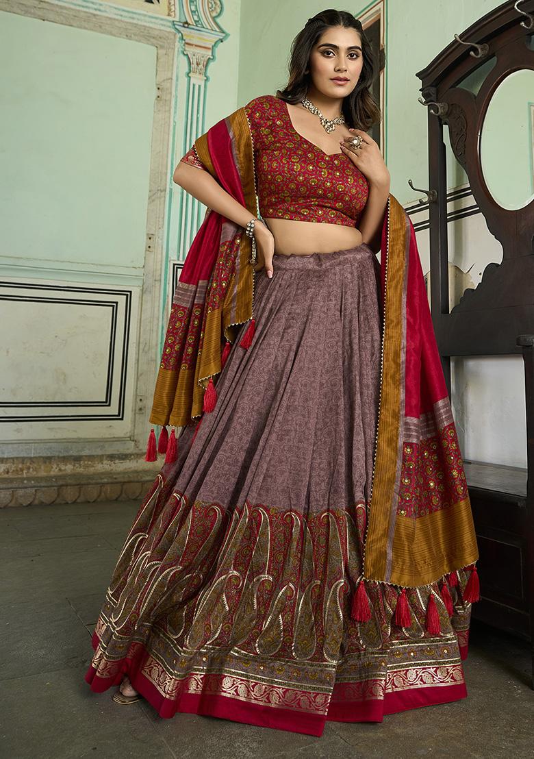 Onion Embroidered Silk Lehenga Set With Dupatta