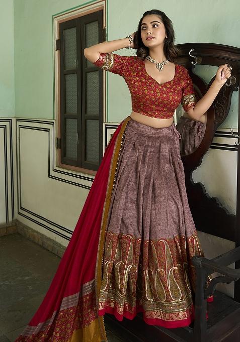 Onion Embroidered Silk Lehenga Set With Dupatta