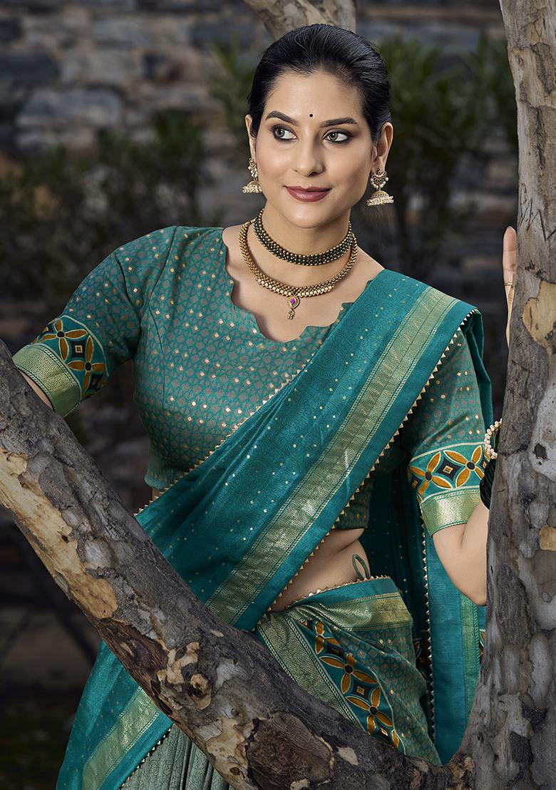 Green Embroidered Silk Lehenga Set With Dupatta