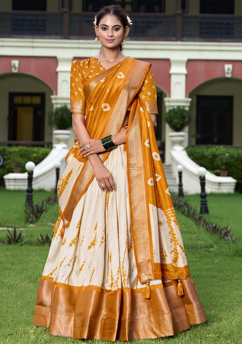 Mustard Embroidered Silk Lehenga Set With Dupatta