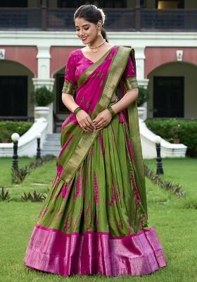 Pink Embroidered Silk Lehenga Set With Dupatta