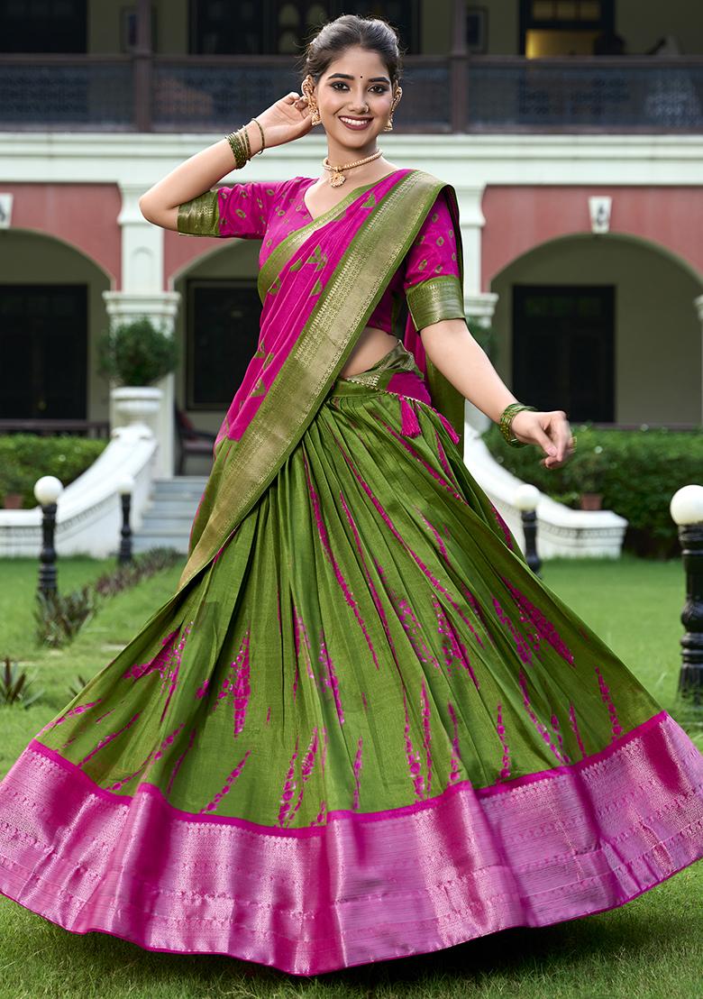 Pink Embroidered Silk Lehenga Set With Dupatta