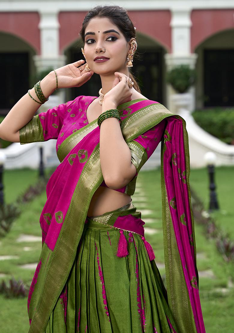 Pink Embroidered Silk Lehenga Set With Dupatta