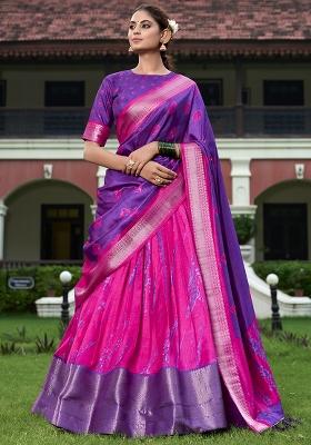 Purple Embroidered Silk Lehenga Set With Dupatta