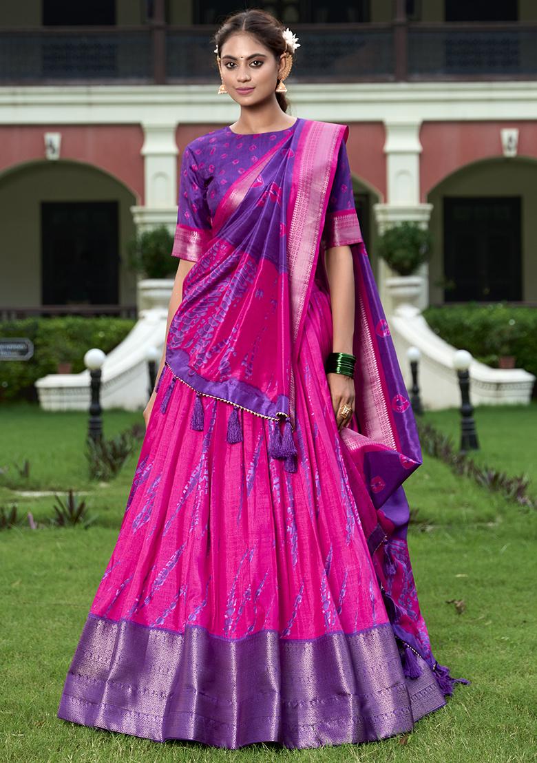 Purple Embroidered Silk Lehenga Set With Dupatta