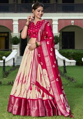 Red Embroidered Silk Lehenga Set With Dupatta