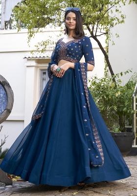Firozi Embroidered Georgette Lehenga Set With Dupatta
