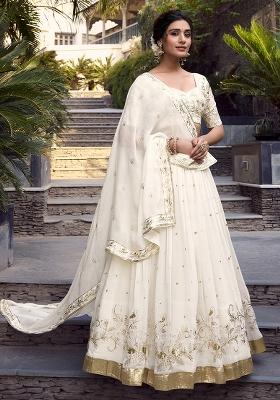 White Embroidered Silk Lehenga Set With Dupatta