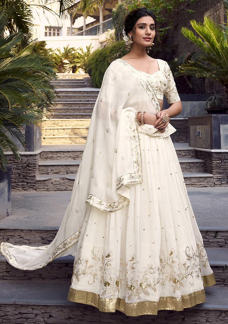 White Embroidered Silk Lehenga Set With Dupatta