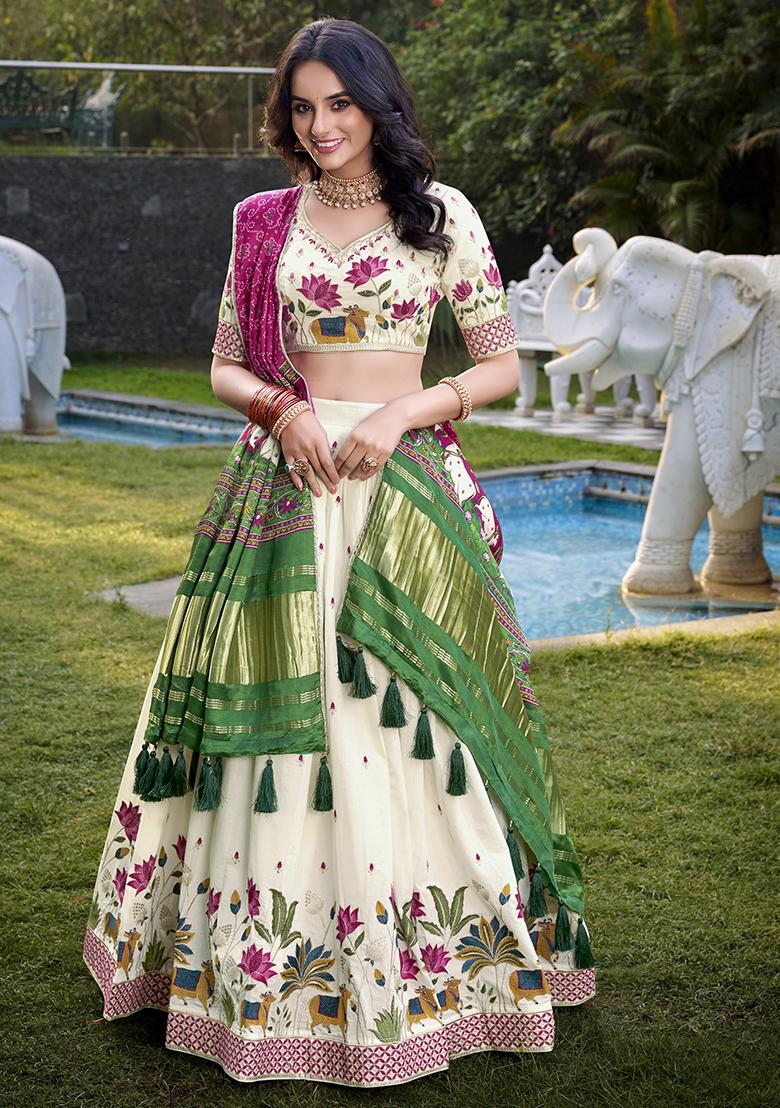 Lotus Embroidered Cotton Lehenga Set With Dupatta