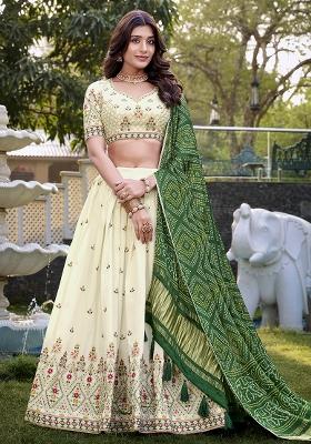 Squre Embroidered Cotton Lehenga Set With Dupatta