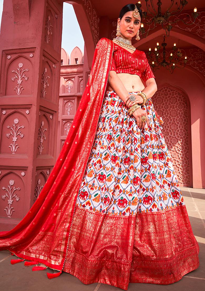 Red Embroidered Silk Lehenga Set With Dupatta