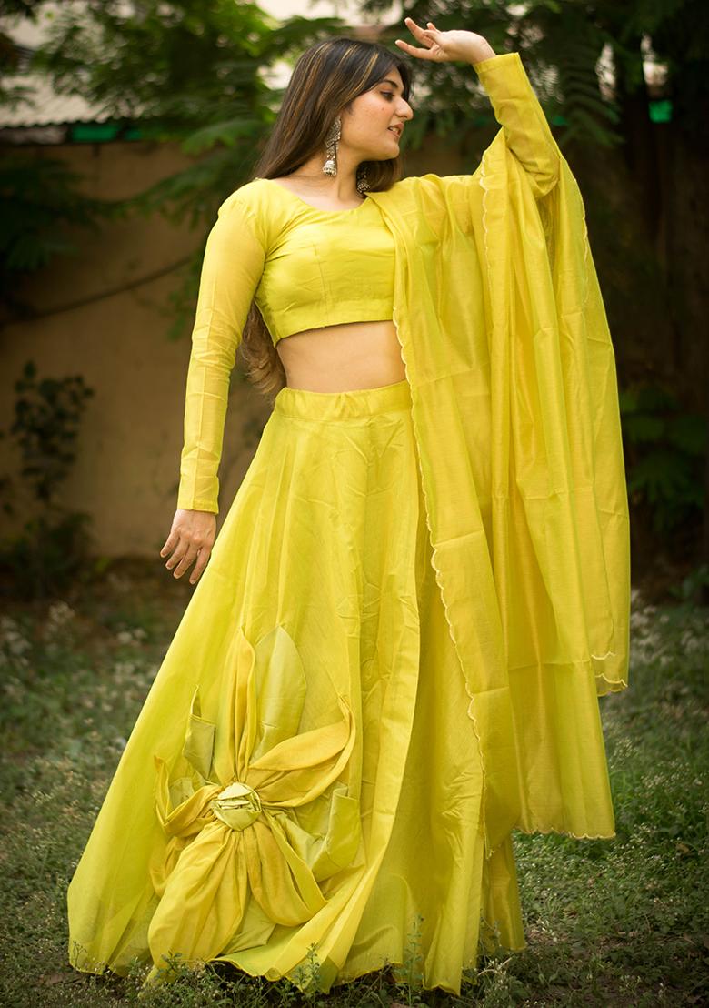 Parrot Embroidered Silk Lehenga Set With Dupatta