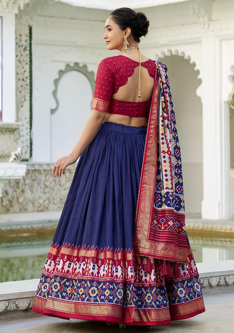 Blue Embroidered Silk Lehenga Set With Dupatta