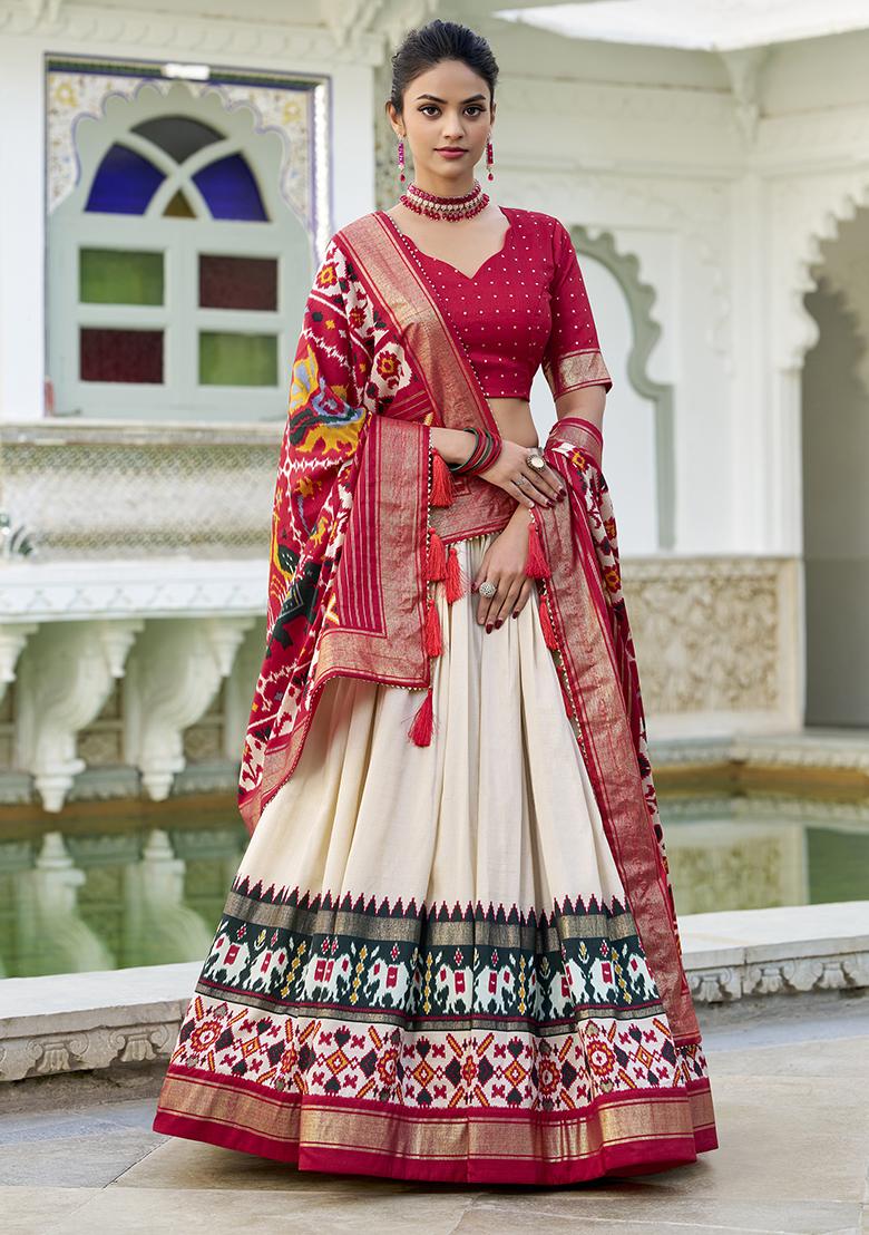 White Embroidered Silk Lehenga Set With Dupatta