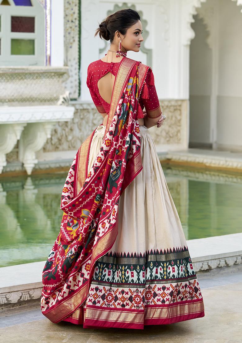 White Embroidered Silk Lehenga Set With Dupatta