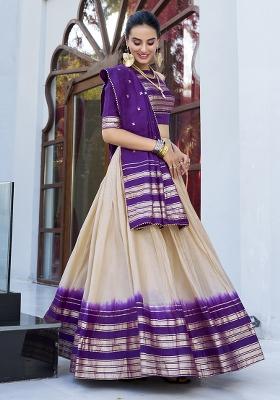 White Embroidered Chanderi Lehenga Set With Dupatta