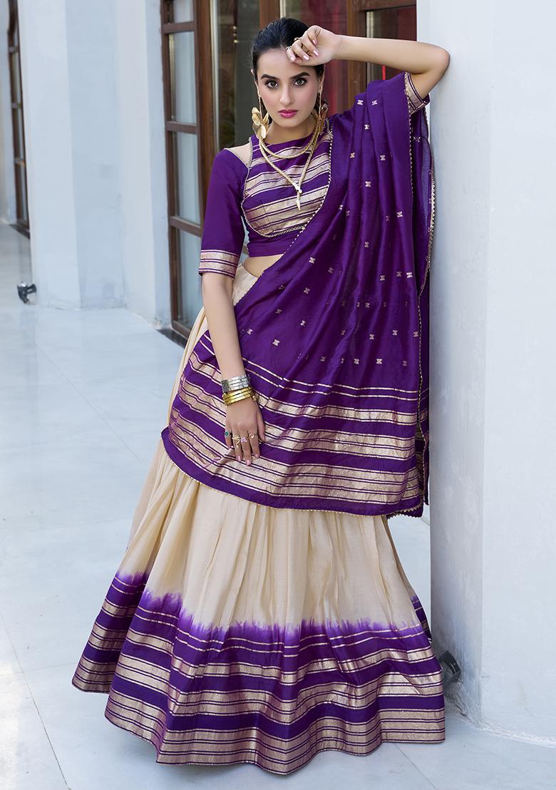 White Embroidered Chanderi Lehenga Set With Dupatta