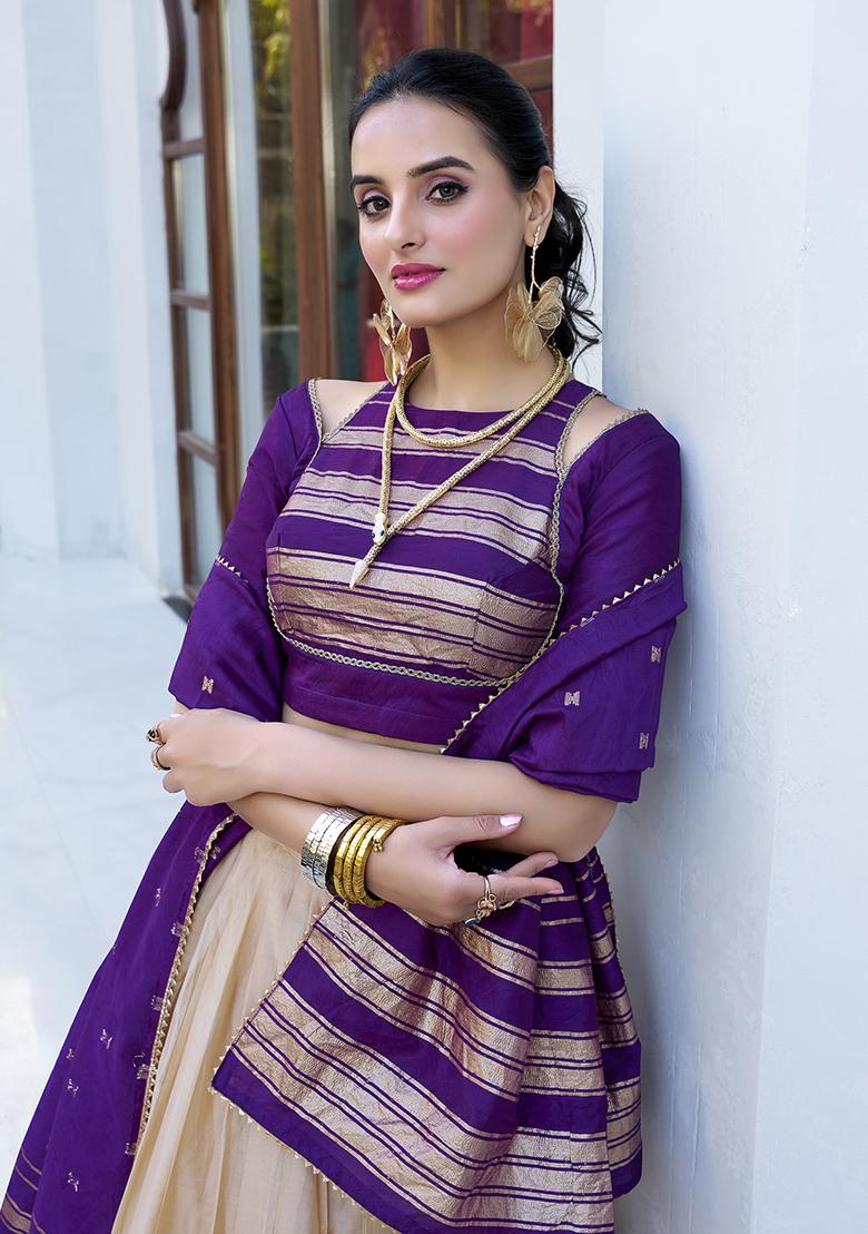 White Embroidered Chanderi Lehenga Set With Dupatta