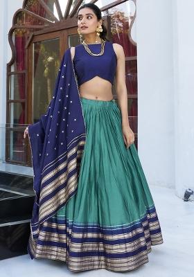 Firozi Embroidered Chanderi Lehenga Set With Dupatta