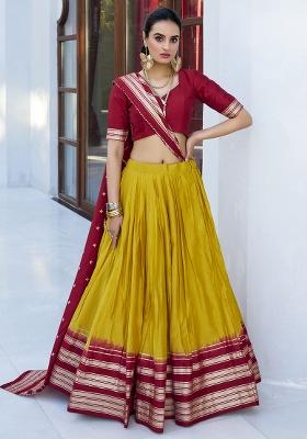 Yellow Embroidered Chanderi Lehenga Set With Dupatta