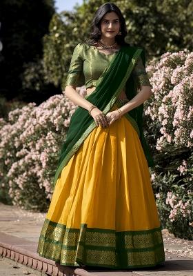 Yellow Embroidered Silk Lehenga Set With Dupatta