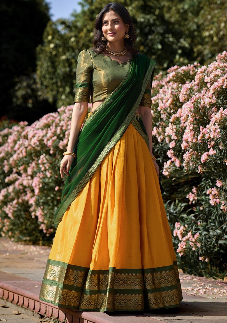 Yellow Embroidered Silk Lehenga Set With Dupatta