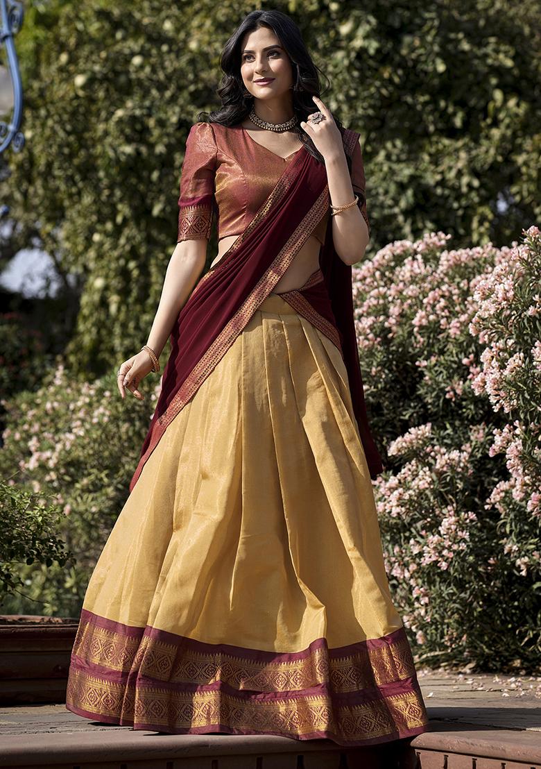 Cream Embroidered Silk Lehenga Set With Dupatta