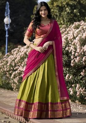 Pista Embroidered Silk Lehenga Set With Dupatta