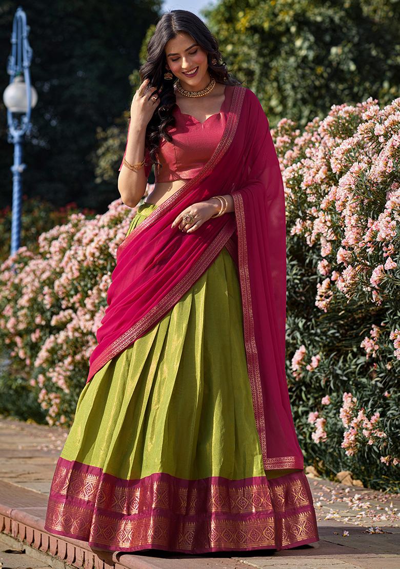 Pista Embroidered Silk Lehenga Set With Dupatta
