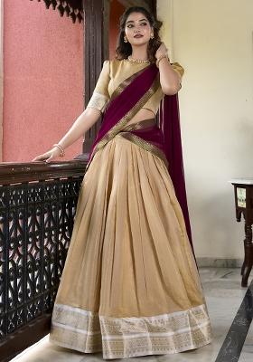 Cream Embroidered Silk Lehenga Set With Dupatta