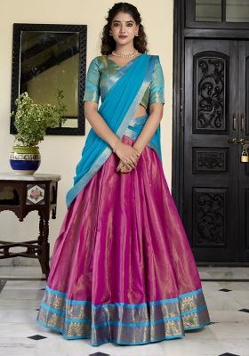 Pink Embroidered Silk Lehenga Set With Dupatta