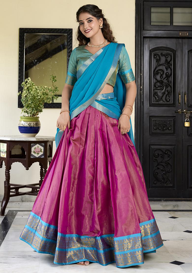 Pink Embroidered Silk Lehenga Set With Dupatta