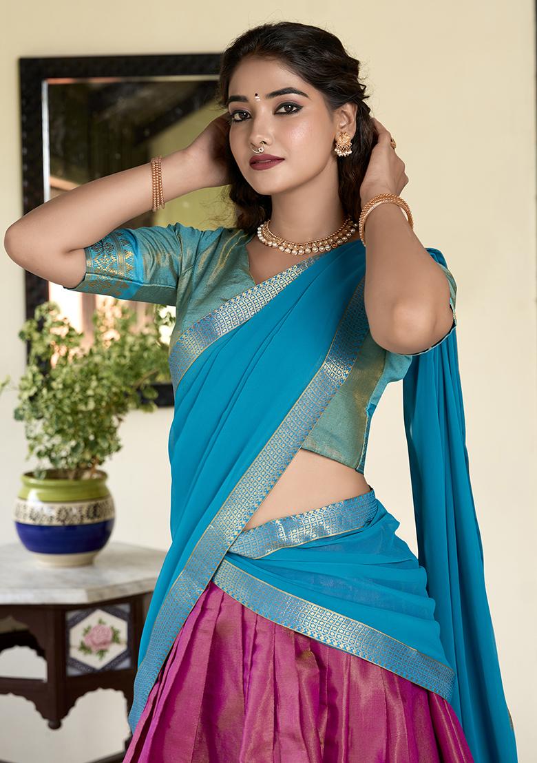 Pink Embroidered Silk Lehenga Set With Dupatta