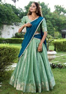 Pista Embroidered Silk Lehenga Set With Dupatta