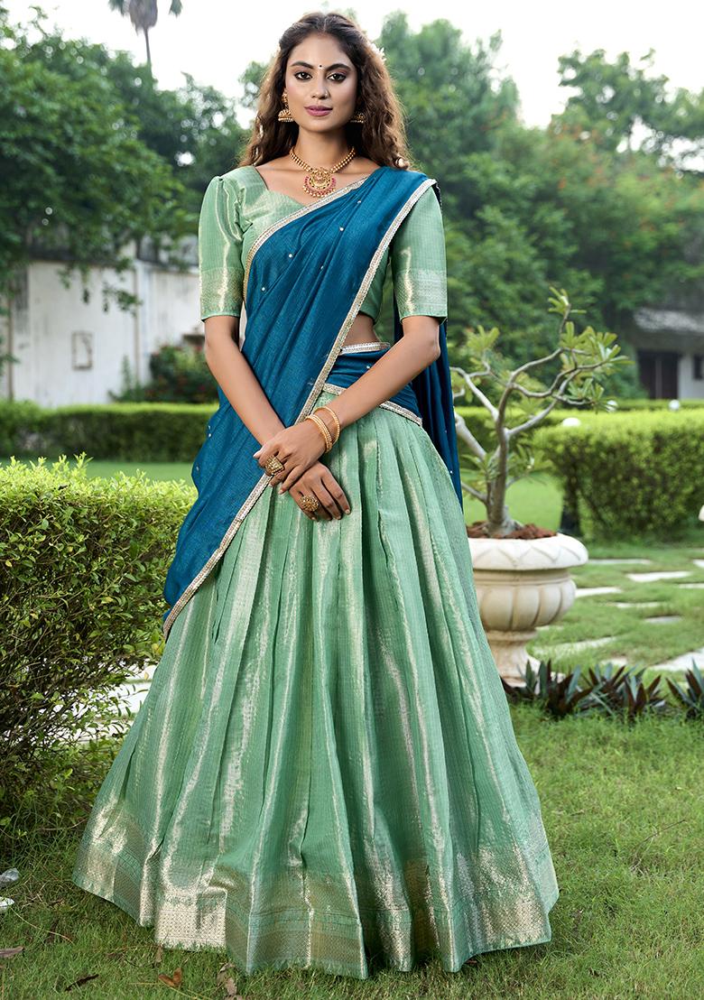 Pista Embroidered Silk Lehenga Set With Dupatta
