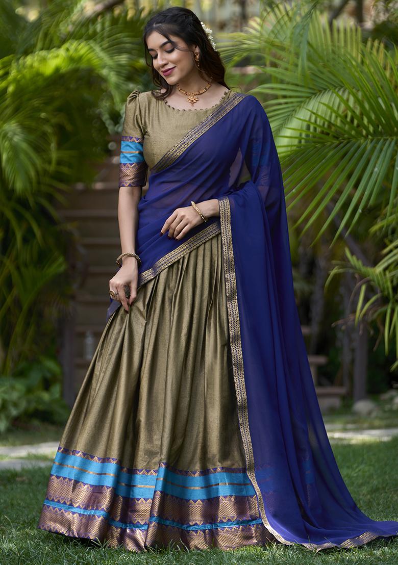 Chiku Embroidered Cotton Lehenga Set With Dupatta