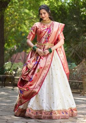 White Embroidered Silk Lehenga Set With Dupatta