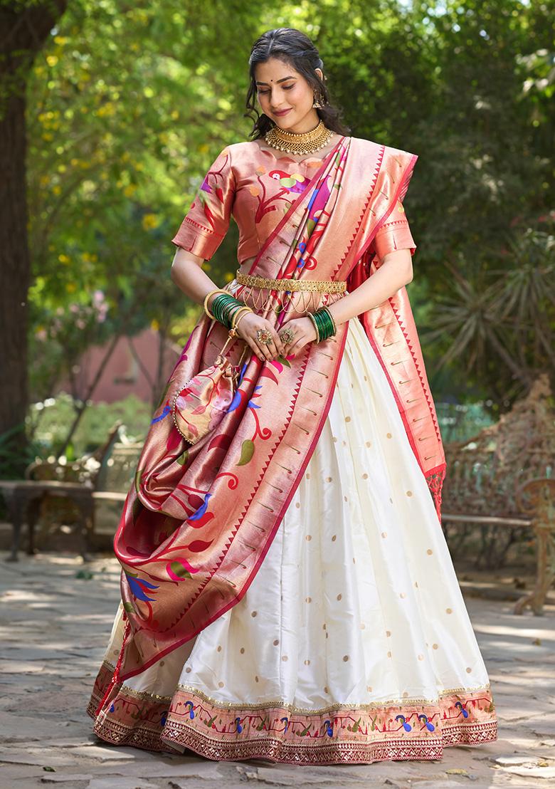 White Embroidered Silk Lehenga Set With Dupatta