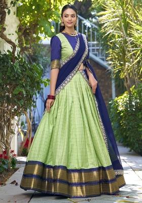 Pista Embroidered Zari Lehenga Set With Dupatta