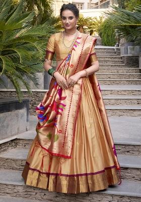 Chiku Embroidered Silk Lehenga Set With Dupatta