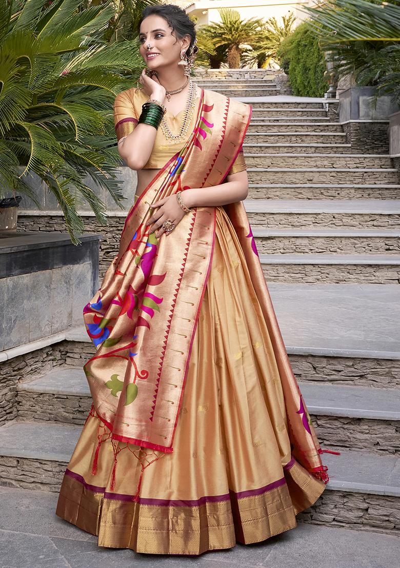 Chiku Embroidered Silk Lehenga Set With Dupatta