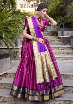 Pink Embroidered Silk Lehenga Set With Dupatta