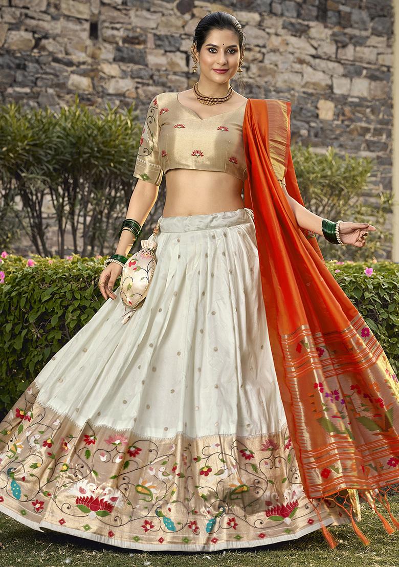 White Embroidered Silk Lehenga Set With Dupatta