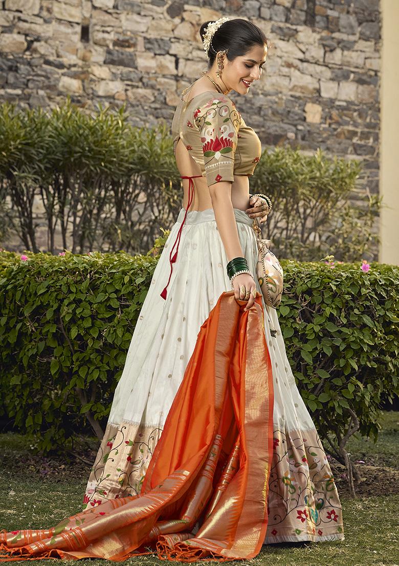 White Embroidered Silk Lehenga Set With Dupatta